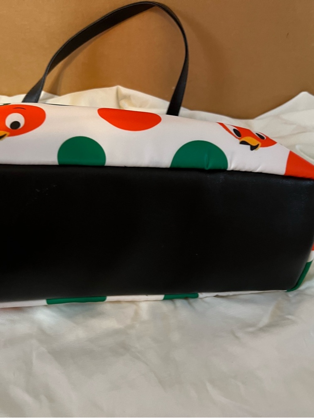 Orange Bird Print Tote Bag with Black Straps - Picture 3 of 4